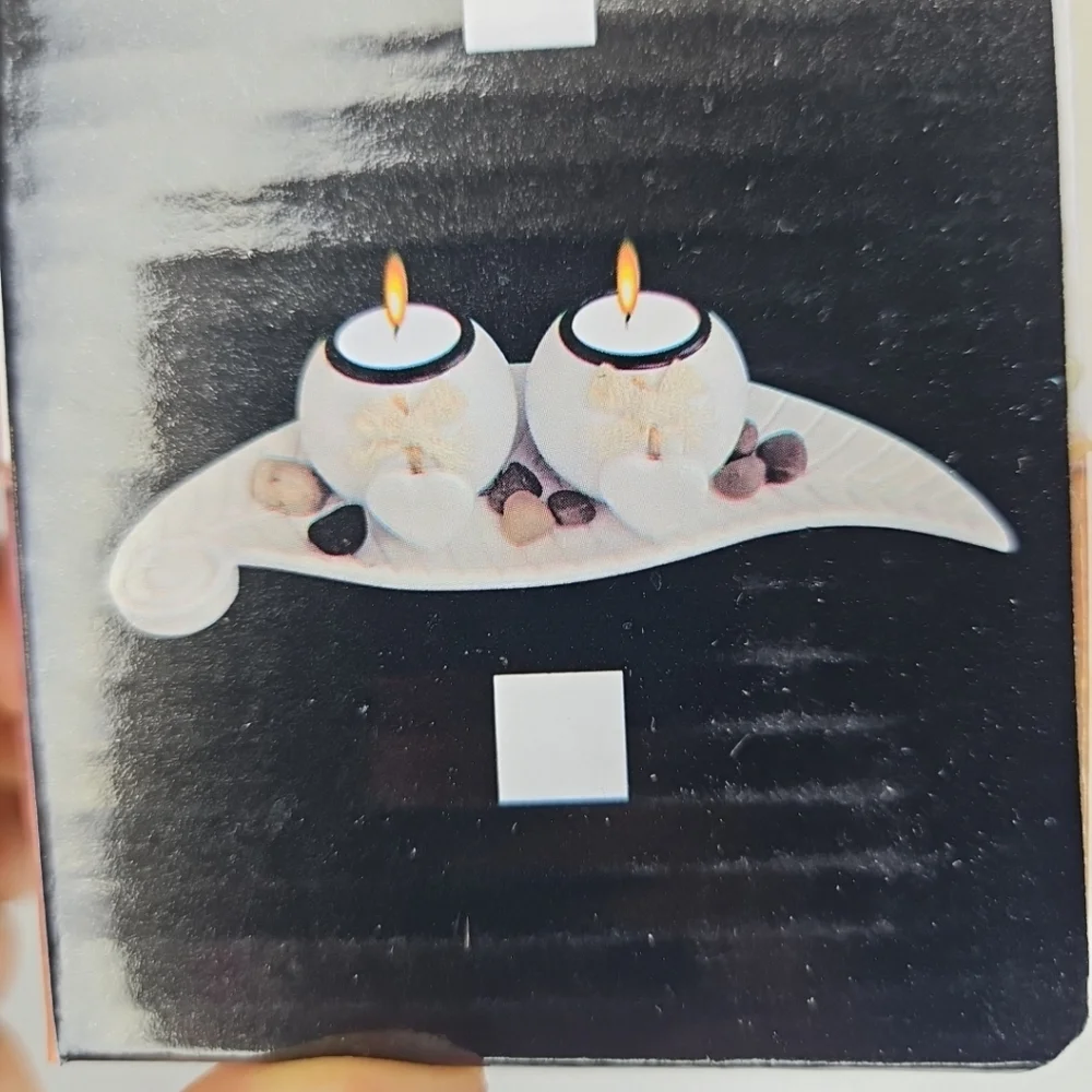 Wooden Candle Holder with White Design